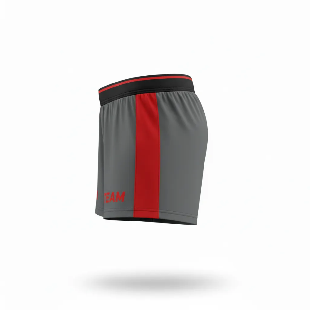 Custom Volleyball Poly Spandex Shorts - Grey, Red - Charcoal Athletic Side Stripe - Side View - Kinexa Sportswear