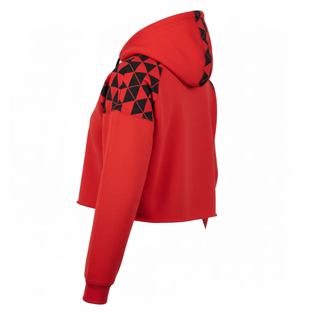 Custom Volleyball Pullover Hoodie - Red, Black - Athletic Geometric Triangles - Back View - Kinexa Sportswear