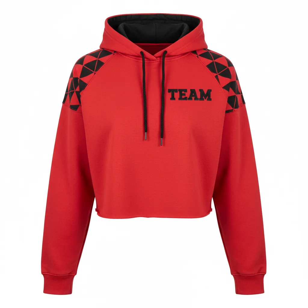 Custom Volleyball Pullover Hoodie - Red, Black - Athletic Geometric Triangles - Front View - Kinexa Sportswear