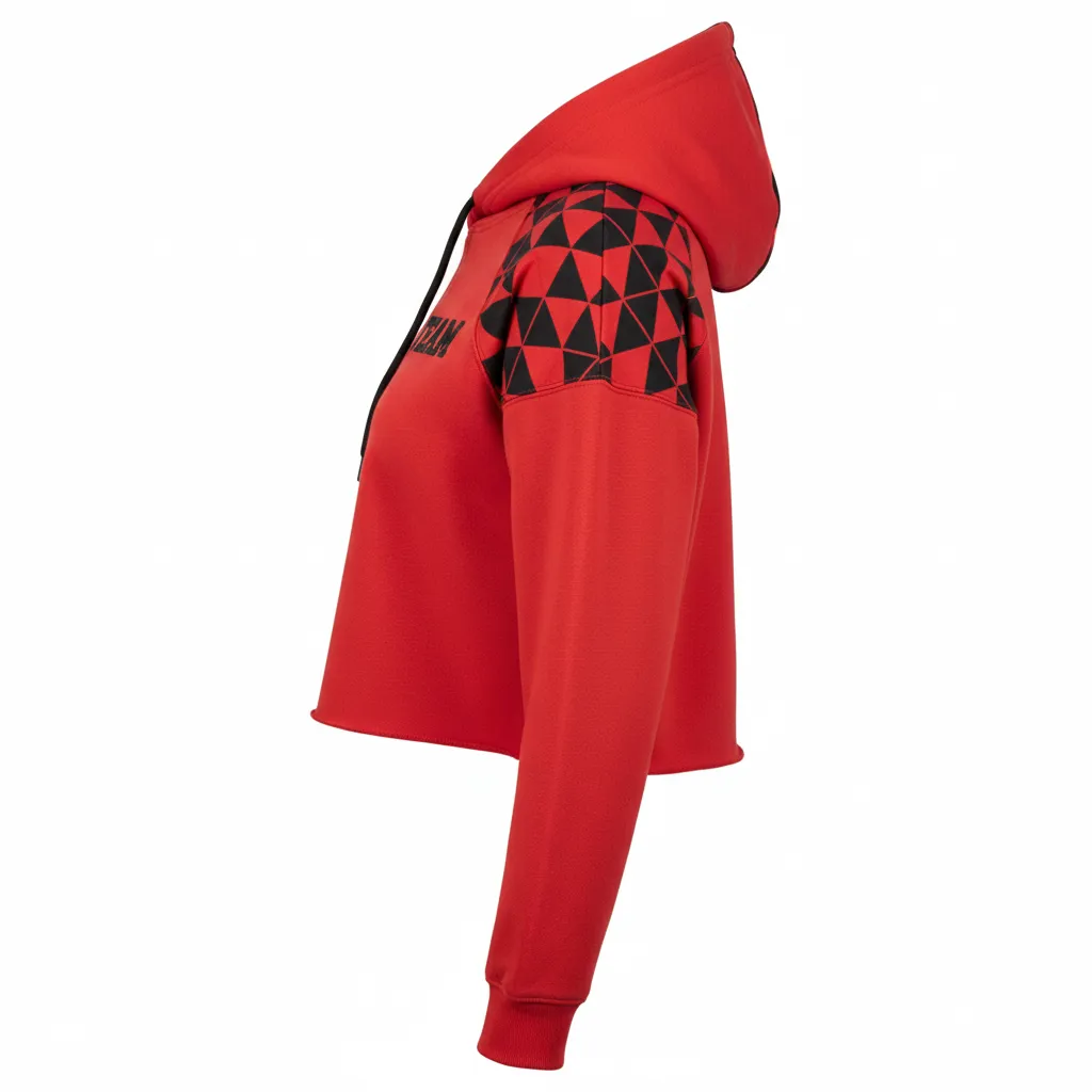 Custom Volleyball Pullover Hoodie - Red, Black - Athletic Geometric Triangles - Side View - Kinexa Sportswear