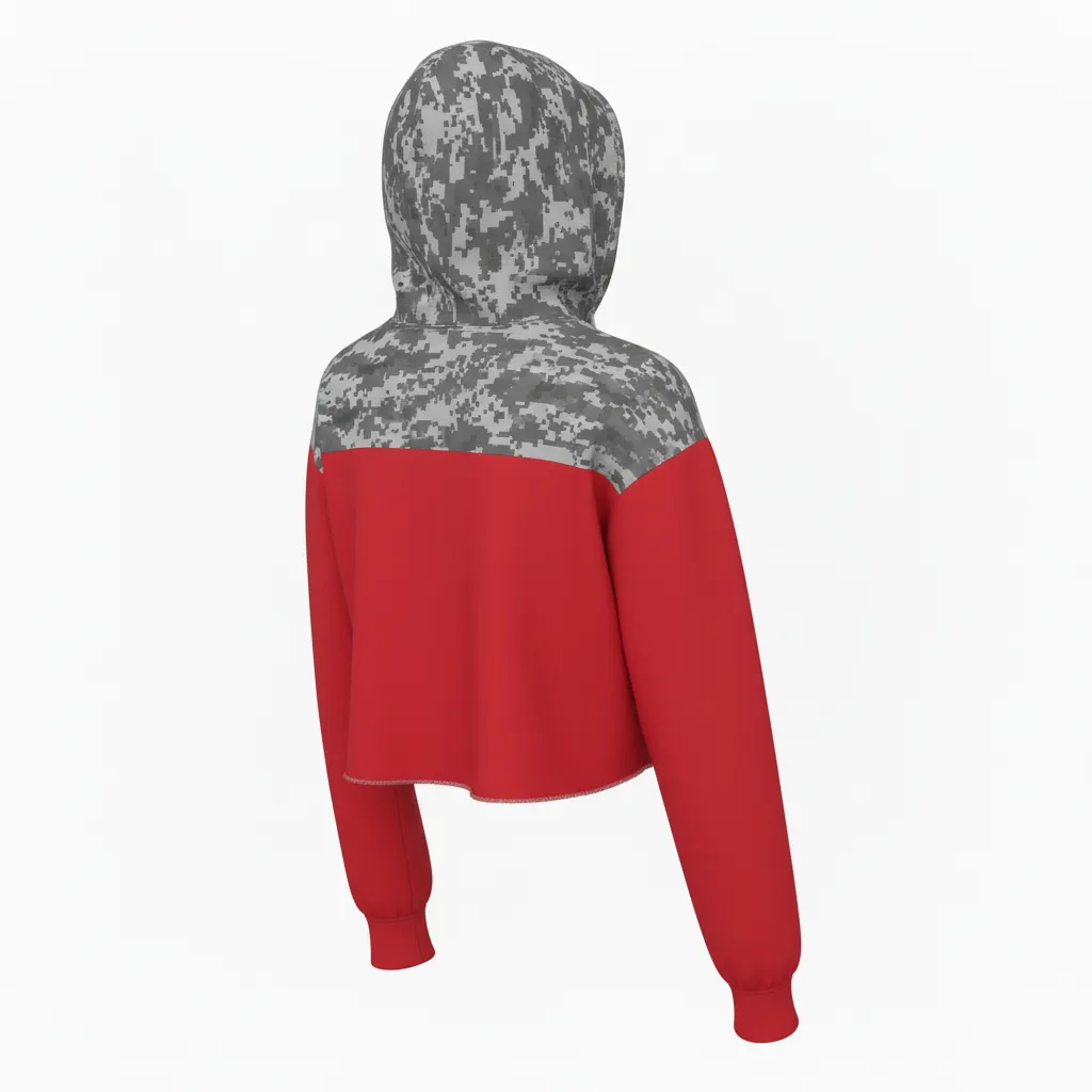 Custom Volleyball Pullover Hoodie - Red, Grey - Athletic Camo Pattern - Back View - Kinexa Sportswear