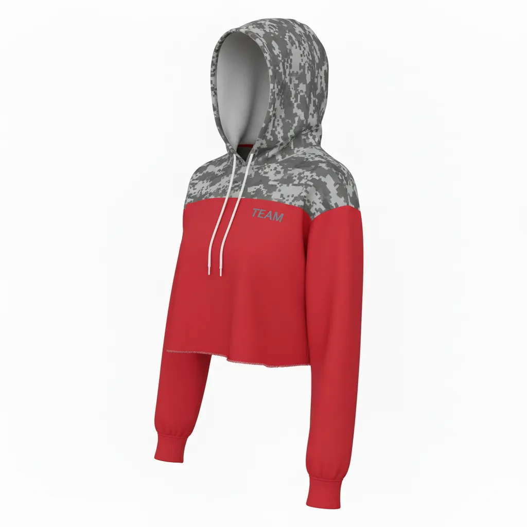 Custom Volleyball Pullover Hoodie - Red, Grey - Athletic Camo Pattern - Front View - Kinexa Sportswear