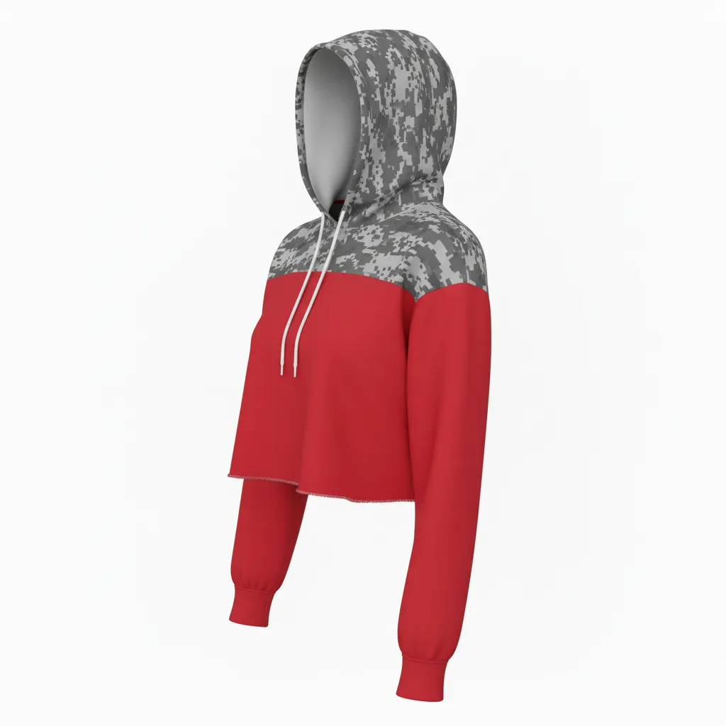 Custom Volleyball Pullover Hoodie - Red, Grey - Athletic Camo Pattern - Side View - Kinexa Sportswear