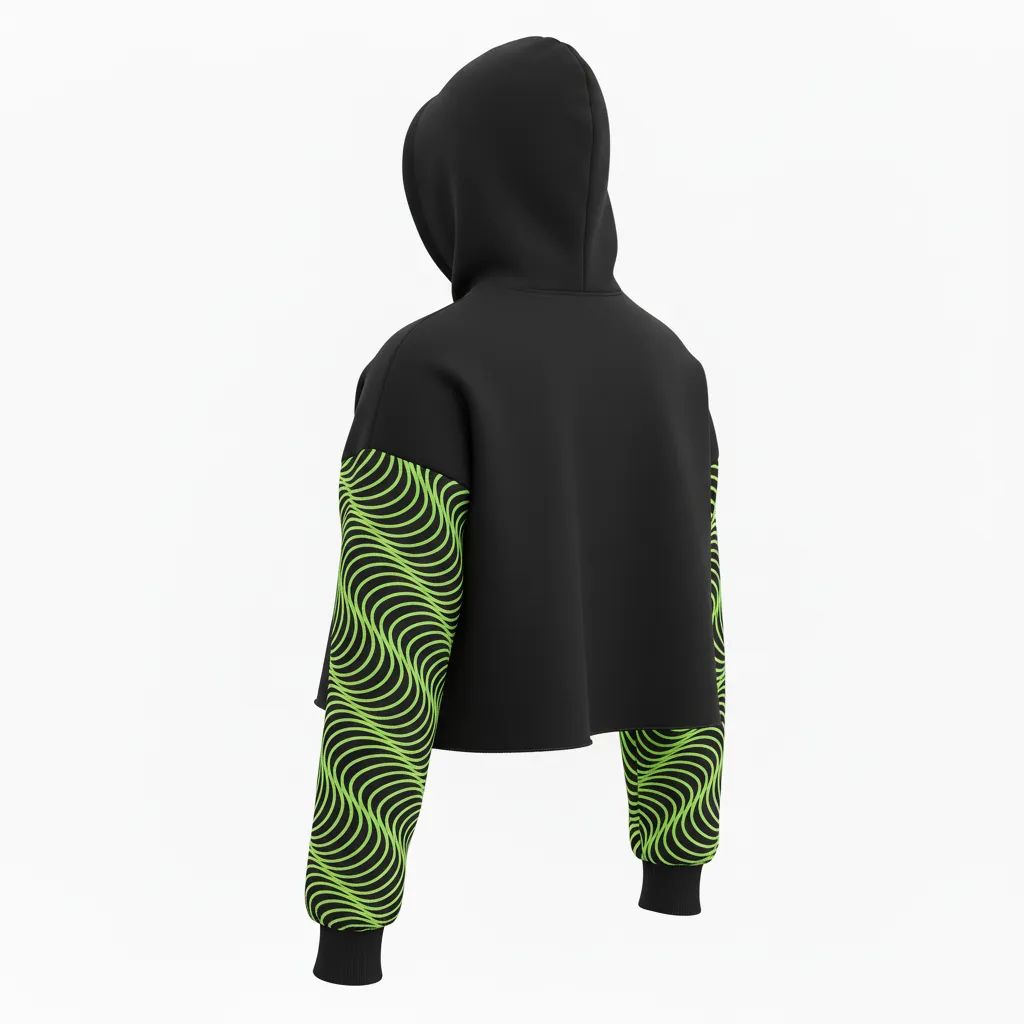 Custom Volleyball Pullover Hoodie - Black, Green - Neon Wave Pattern - Back View - Kinexa Sportswear