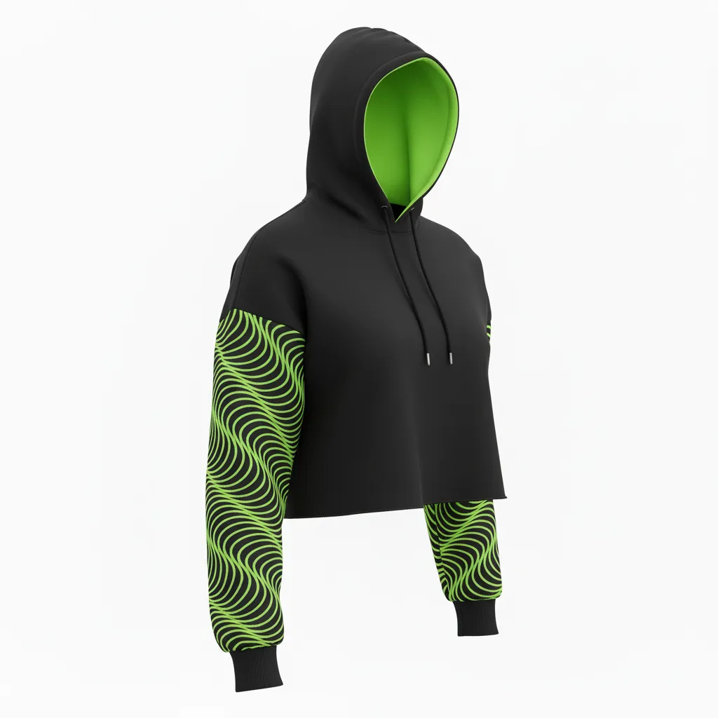 Custom Volleyball Pullover Hoodie - Black, Green - Neon Wave Pattern - Side View - Kinexa Sportswear