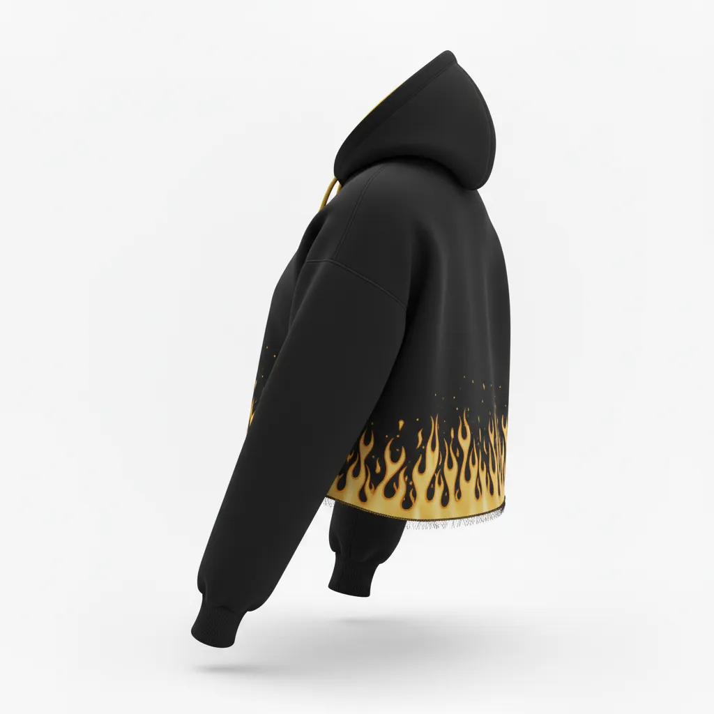 Custom Volleyball Pullover Hoodie - Black, Gold - Vegas Flame Design - Back View - Kinexa Sportswear