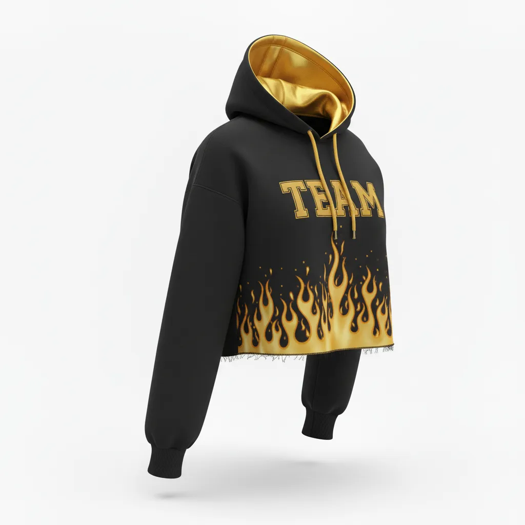 Custom Volleyball Pullover Hoodie - Black, Gold - Vegas Flame Design - Front View - Kinexa Sportswear