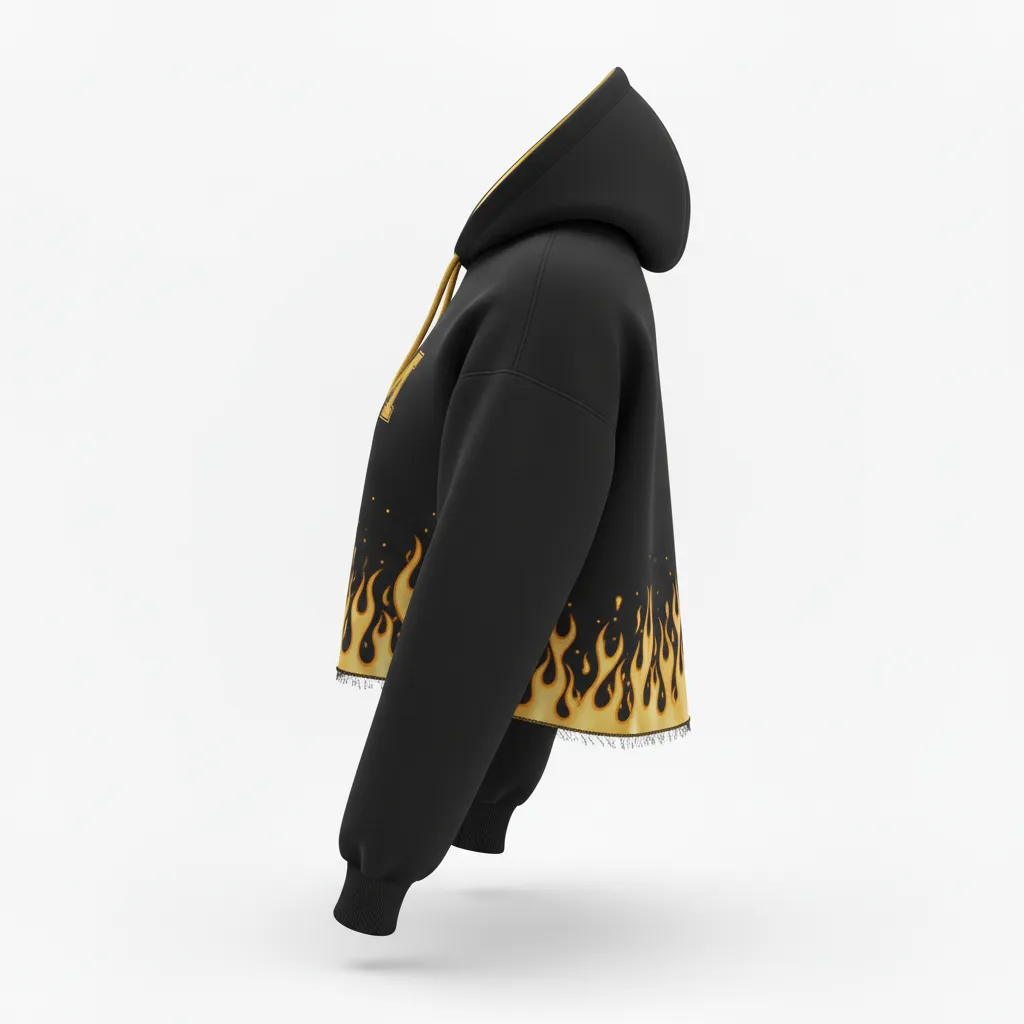 Custom Volleyball Pullover Hoodie - Black, Gold - Vegas Flame Design - Side View - Kinexa Sportswear