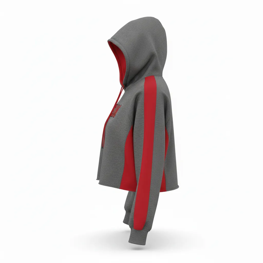 Custom Volleyball Pullover Hoodie - Grey, Red - Charcoal Athletic Side Stripe - Side View - Kinexa Sportswear