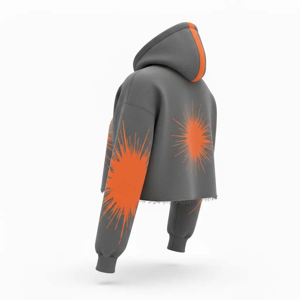 Custom Volleyball Pullover Hoodie - Grey, Orange - Charcoal Neon Burst - Back View - Kinexa Sportswear