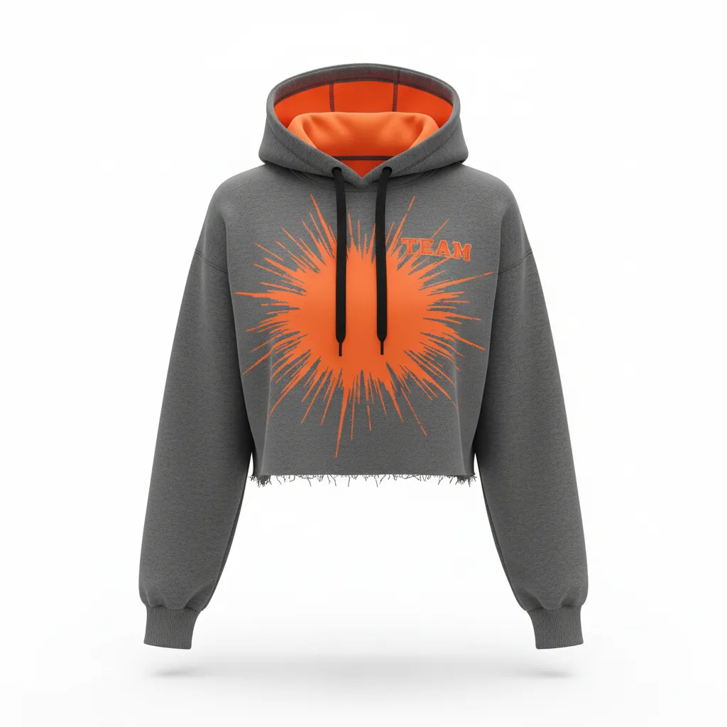 Custom Volleyball Pullover Hoodie - Grey, Orange - Charcoal Neon Burst - Front View - Kinexa Sportswear