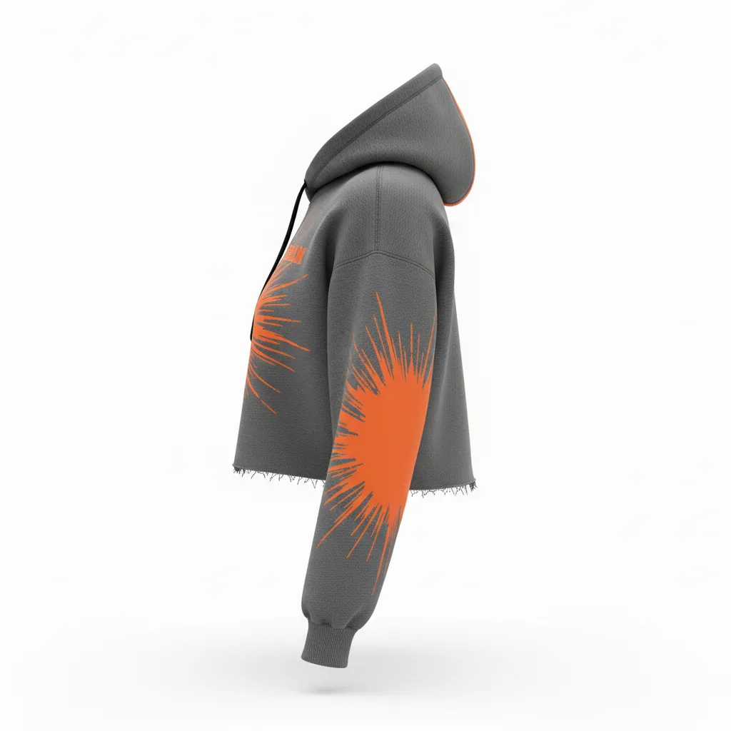 Custom Volleyball Pullover Hoodie - Grey, Orange - Charcoal Neon Burst - Side View - Kinexa Sportswear