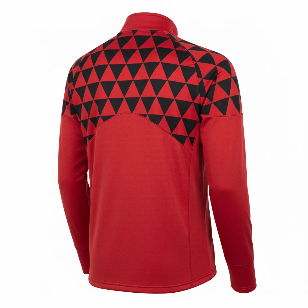 Custom Volleyball Quarter Zip Pullover - Red, Black - Athletic Geometric Triangles - Back View - Kinexa Sportswear