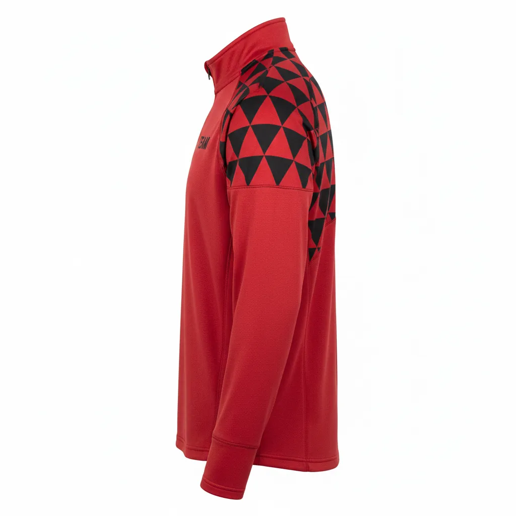 Custom Volleyball Quarter Zip Pullover - Red, Black - Athletic Geometric Triangles - Side View - Kinexa Sportswear