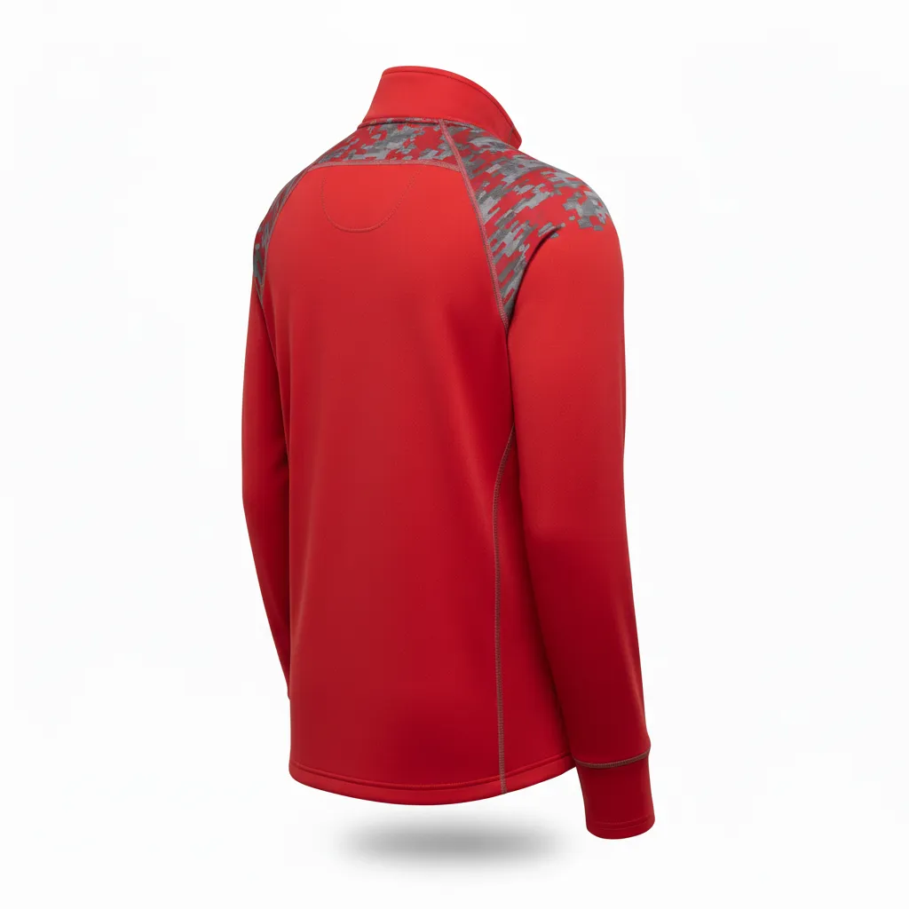 Custom Volleyball Quarter Zip Pullover - Red, Grey - Athletic Camo Pattern - Back View - Kinexa Sportswear