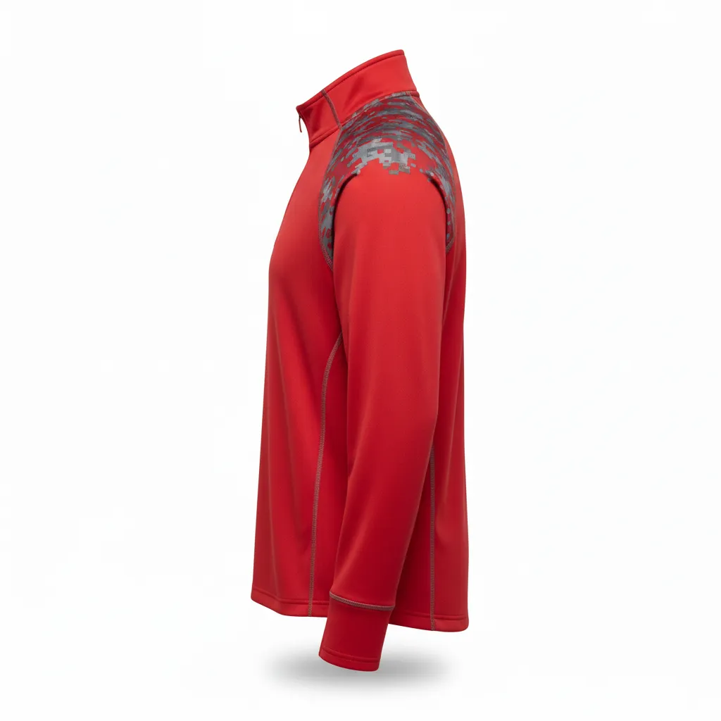 Custom Volleyball Quarter Zip Pullover - Red, Grey - Athletic Camo Pattern - Side View - Kinexa Sportswear