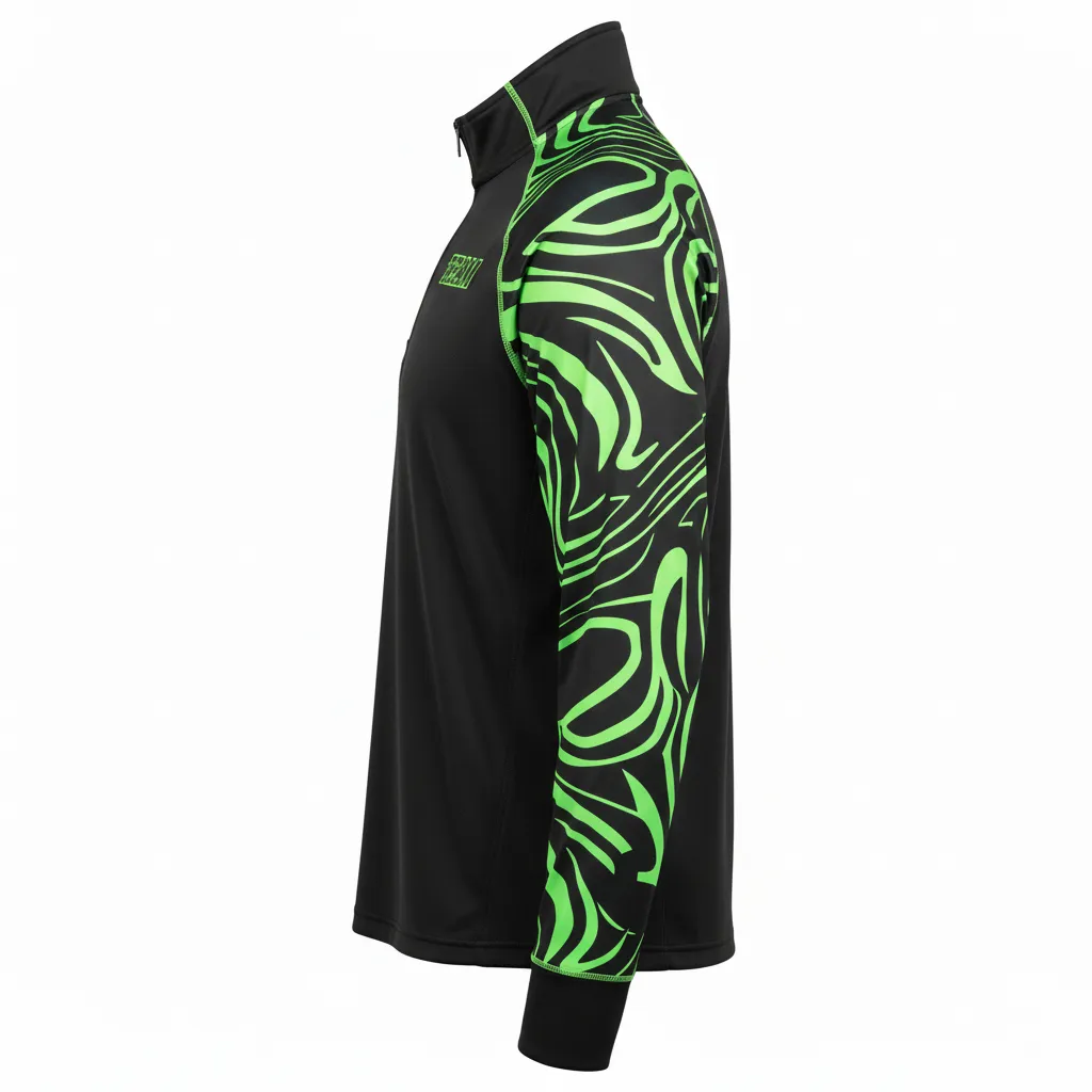 Custom Volleyball Quarter Zip Pullover - Black, Green - Neon Wave Pattern - Side View - Kinexa Sportswear