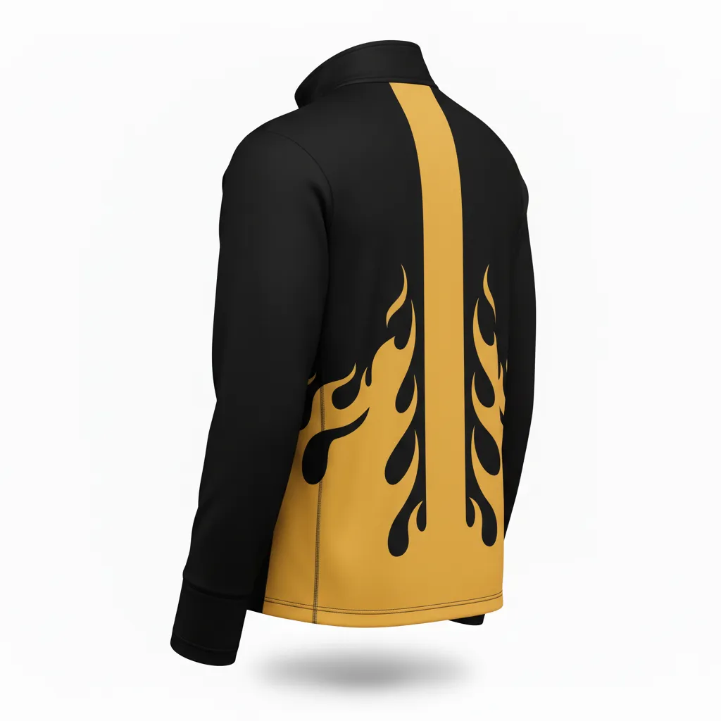 Custom Volleyball Quarter Zip Pullover - Black, Gold - Vegas Flame Design - Back View - Kinexa Sportswear