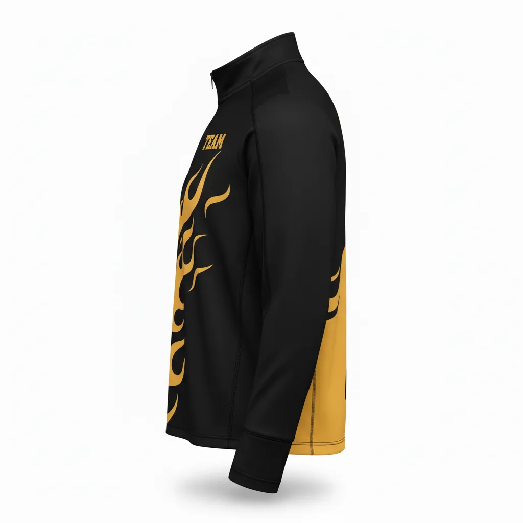 Custom Volleyball Quarter Zip Pullover - Black, Gold - Vegas Flame Design - Side View - Kinexa Sportswear
