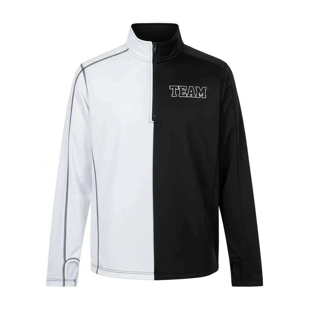 Custom Volleyball Quarter Zip Pullover - Black, White - Half And Half - Front View - Kinexa Sportswear