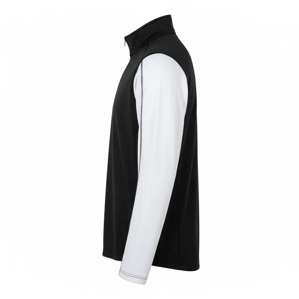 Custom Volleyball Quarter Zip Pullover - Black, White - Half And Half - Side View - Kinexa Sportswear