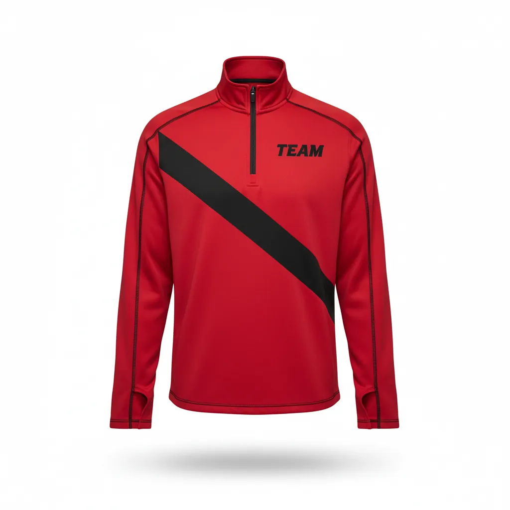 Custom Volleyball Quarter Zip Pullover - Red, Black - Cardinal Slash Design - Front View - Kinexa Sportswear