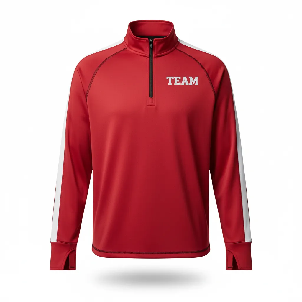 Custom Volleyball Quarter Zip Pullover - Red, White - Cardinal Minimalist Accent - Front View - Kinexa Sportswear
