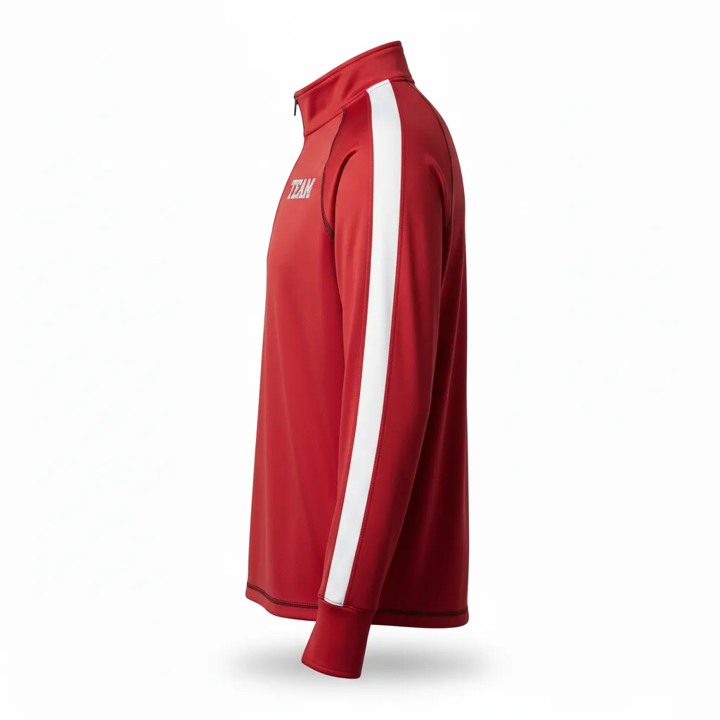 Custom Volleyball Quarter Zip Pullover - Red, White - Cardinal Minimalist Accent - Side View - Kinexa Sportswear