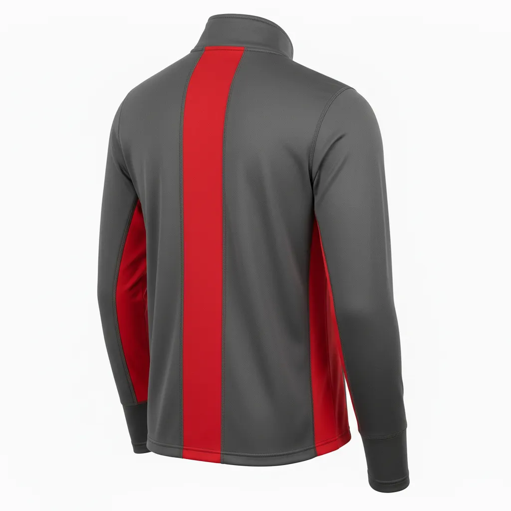 Custom Volleyball Quarter Zip Pullover - Grey, Red - Charcoal Athletic Side Stripe - Back View - Kinexa Sportswear