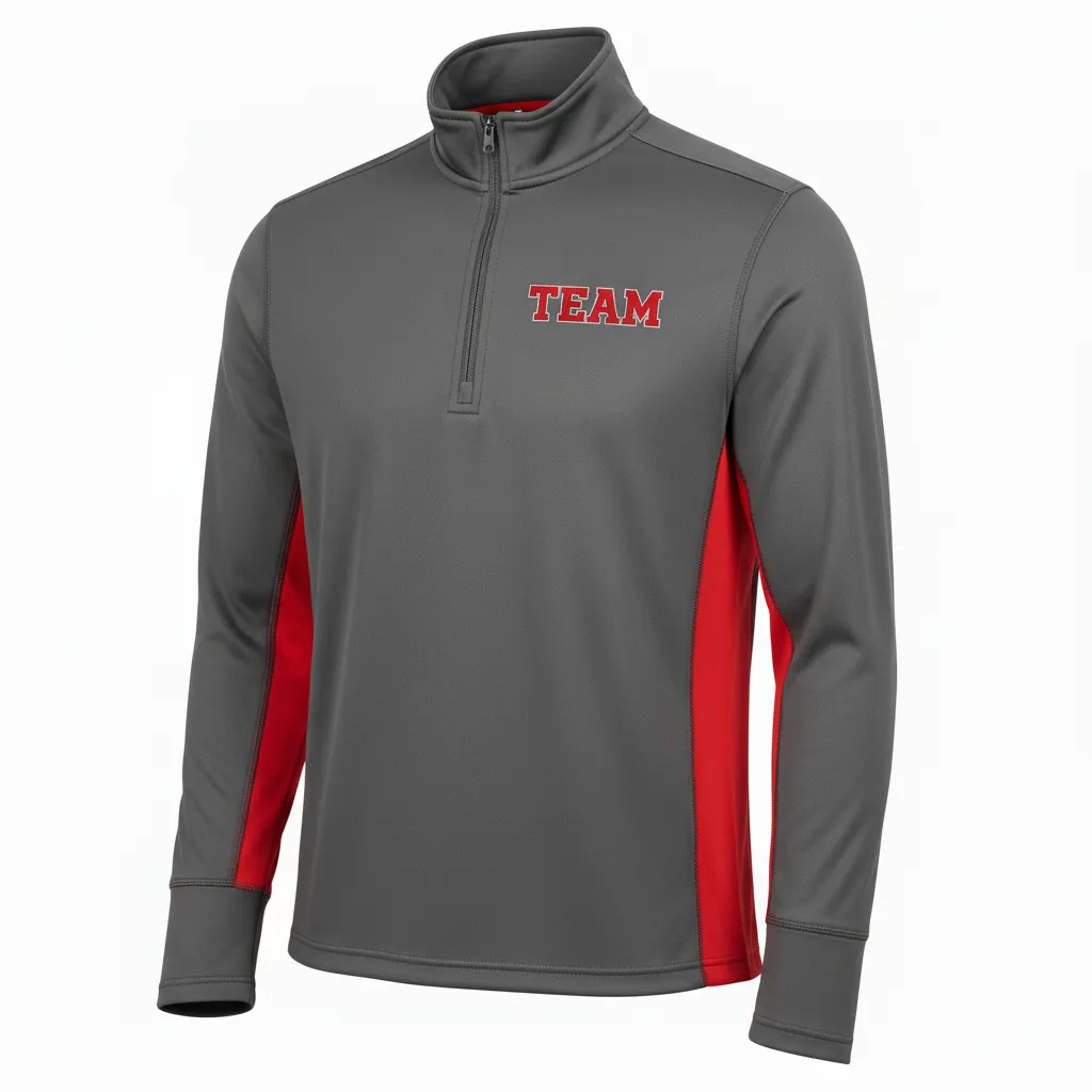 Custom Volleyball Quarter Zip Pullover - Grey, Red - Charcoal Athletic Side Stripe - Front View - Kinexa Sportswear