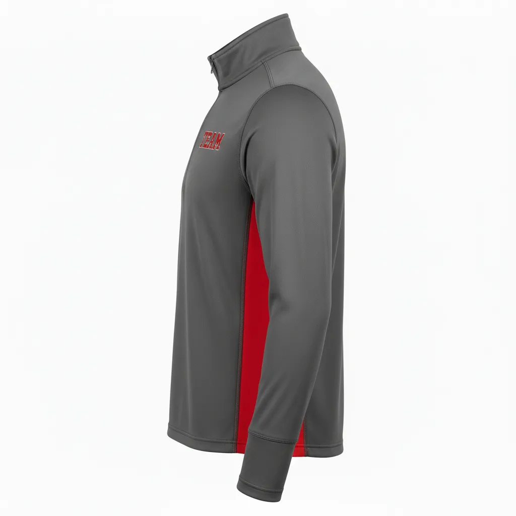 Custom Volleyball Quarter Zip Pullover - Grey, Red - Charcoal Athletic Side Stripe - Side View - Kinexa Sportswear