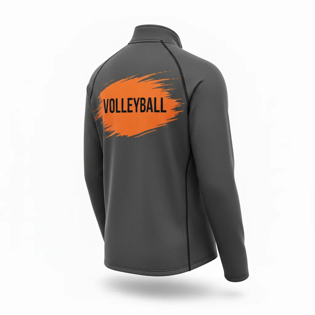 Custom Volleyball Quarter Zip Pullover - Grey, Orange - Charcoal Neon Burst - Back View - Kinexa Sportswear