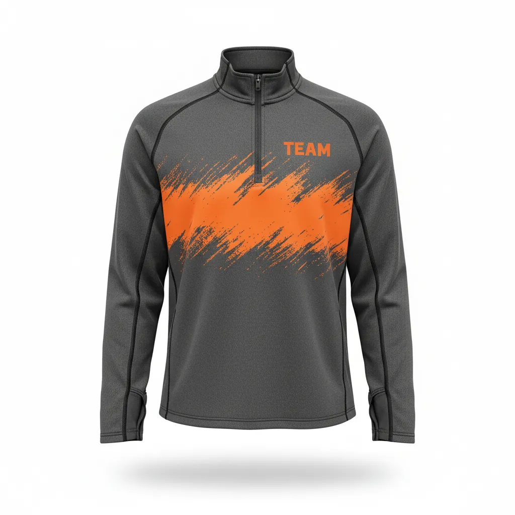 Custom Volleyball Quarter Zip Pullover - Grey, Orange - Charcoal Neon Burst - Front View - Kinexa Sportswear