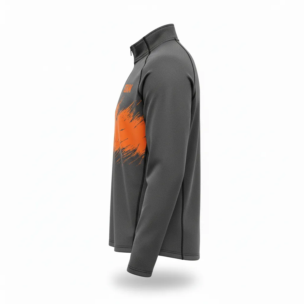 Custom Volleyball Quarter Zip Pullover - Grey, Orange - Charcoal Neon Burst - Side View - Kinexa Sportswear