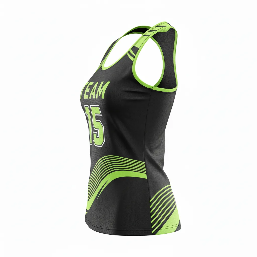 Custom Volleyball Racerback Tanktop Jersey - Black, Green - Neon Wave Pattern - Side View - Kinexa Sportswear