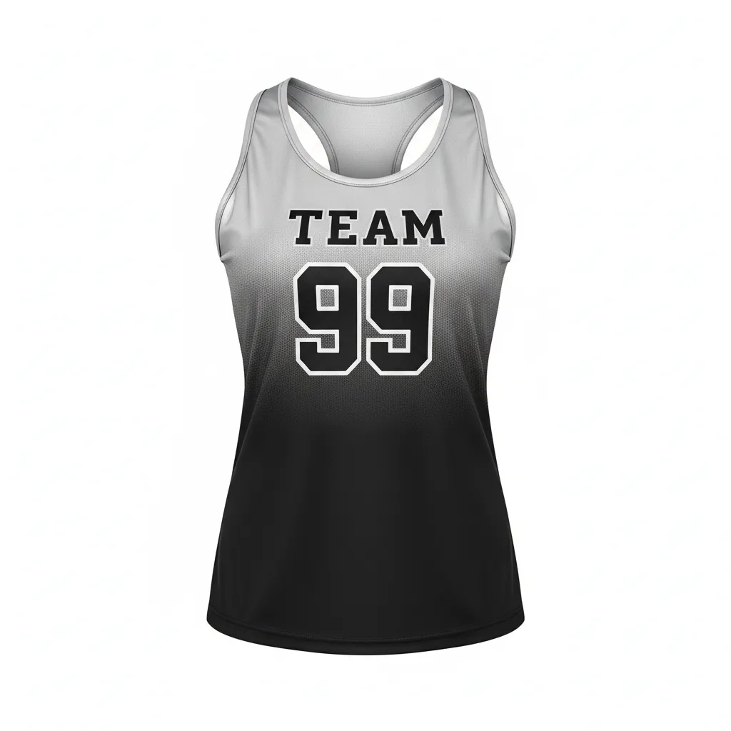 Custom Volleyball Racerback Tanktop Jersey - Black, Silver - Metallic Fade - Front View - Kinexa Sportswear
