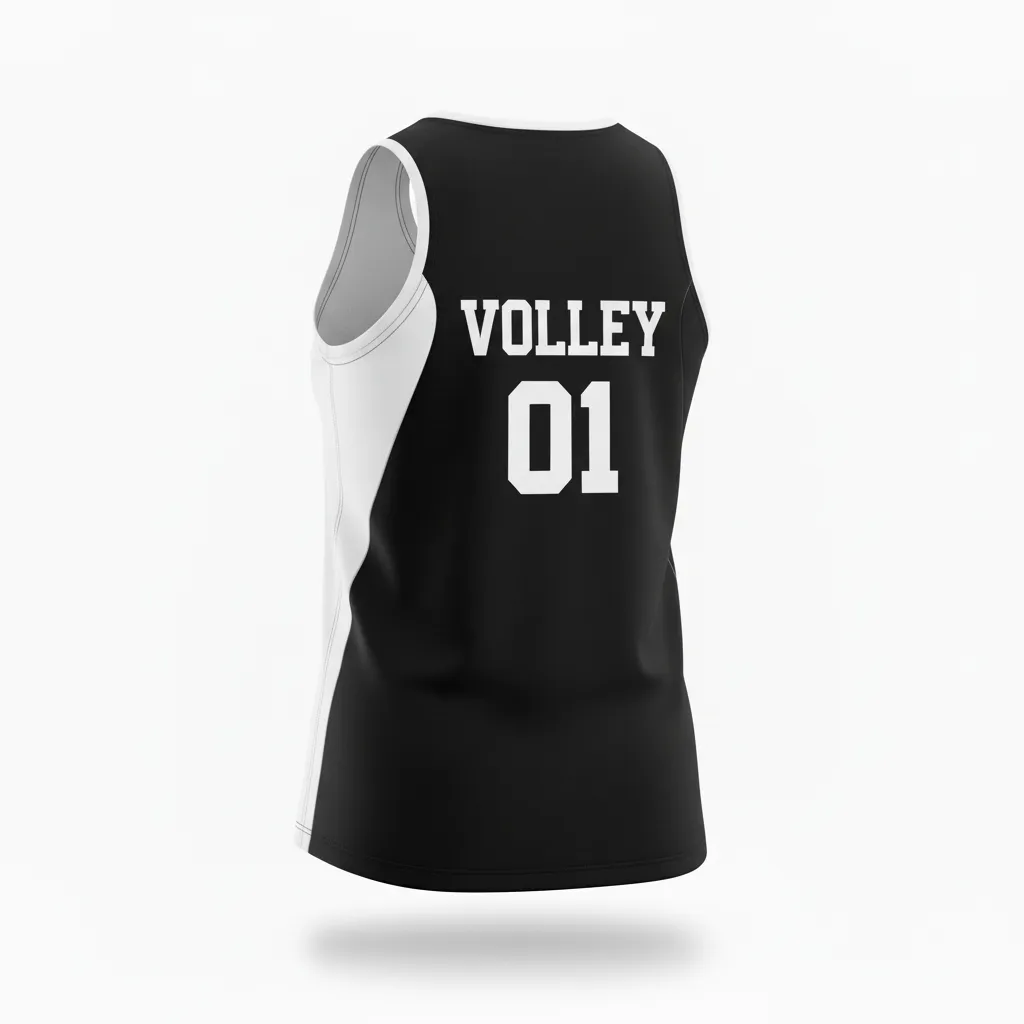 Custom Volleyball Racerback Tanktop Jersey - Black, White - Half And Half - Back View - Kinexa Sportswear
