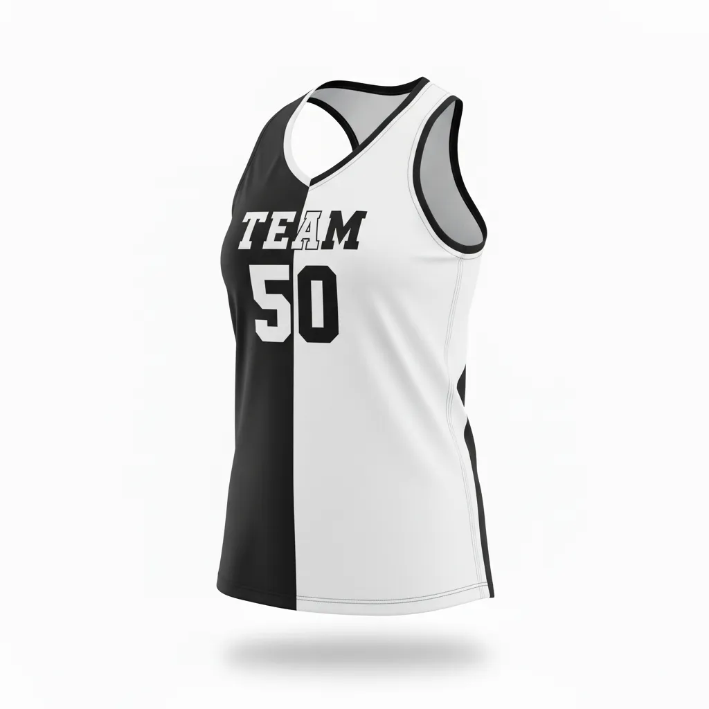 Custom Volleyball Racerback Tanktop Jersey - Black, White - Half And Half - Front View - Kinexa Sportswear