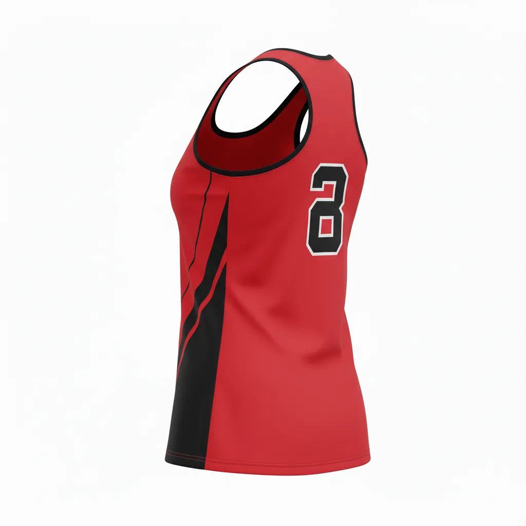 Custom Volleyball Racerback Tanktop Jersey - Red, Black - Cardinal Slash Design - Back View - Kinexa Sportswear