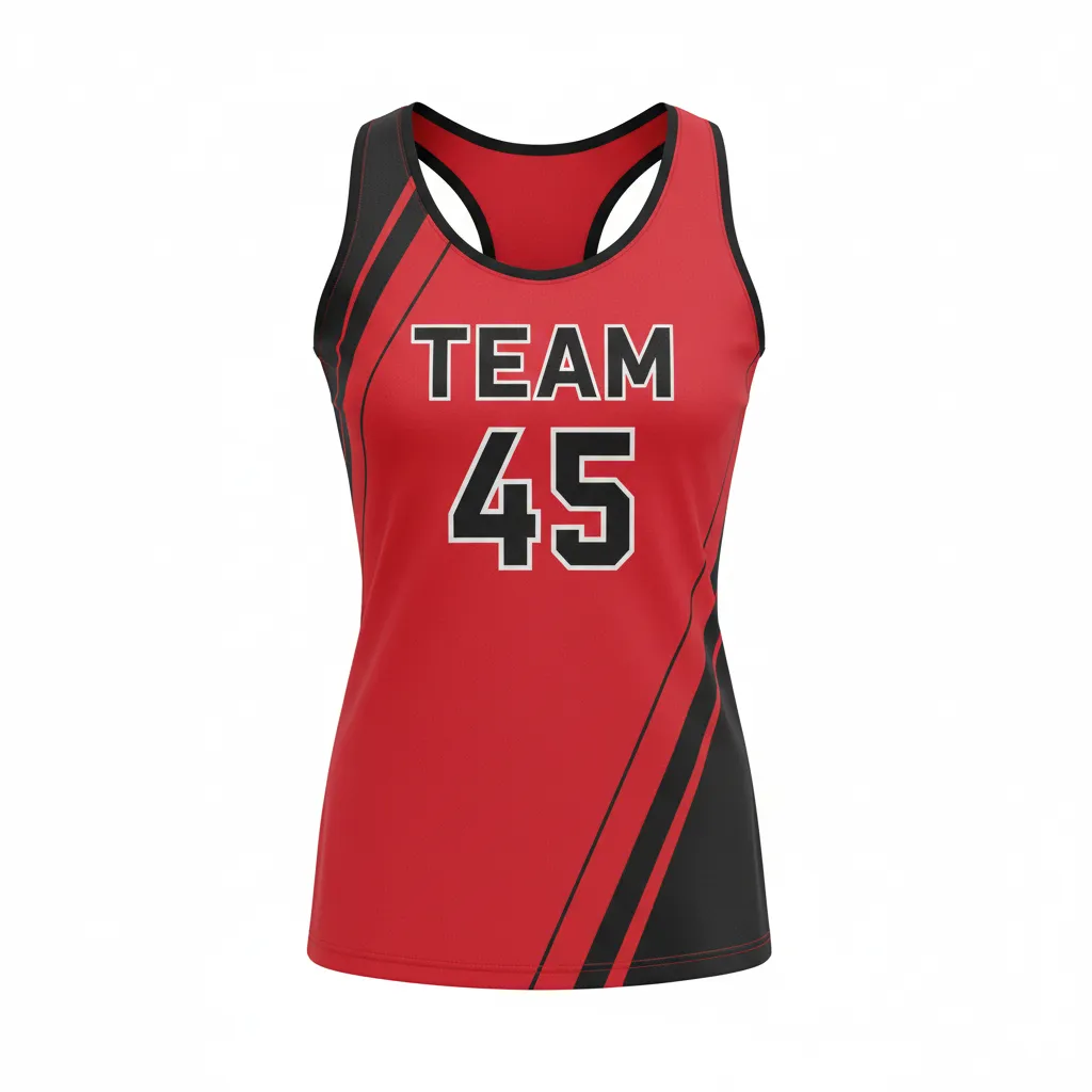 Custom Volleyball Racerback Tanktop Jersey - Red, Black - Cardinal Slash Design - Front View - Kinexa Sportswear