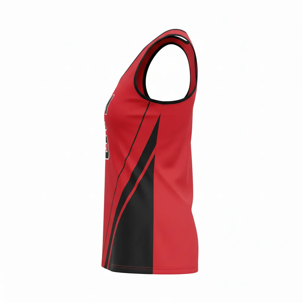 Custom Volleyball Racerback Tanktop Jersey - Red, Black - Cardinal Slash Design - Side View - Kinexa Sportswear