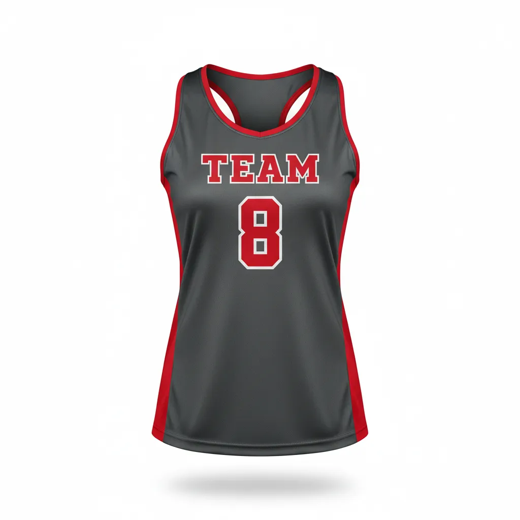 Custom Volleyball Racerback Tanktop Jersey - Grey, Red - Charcoal Athletic Side Stripe - Front View - Kinexa Sportswear
