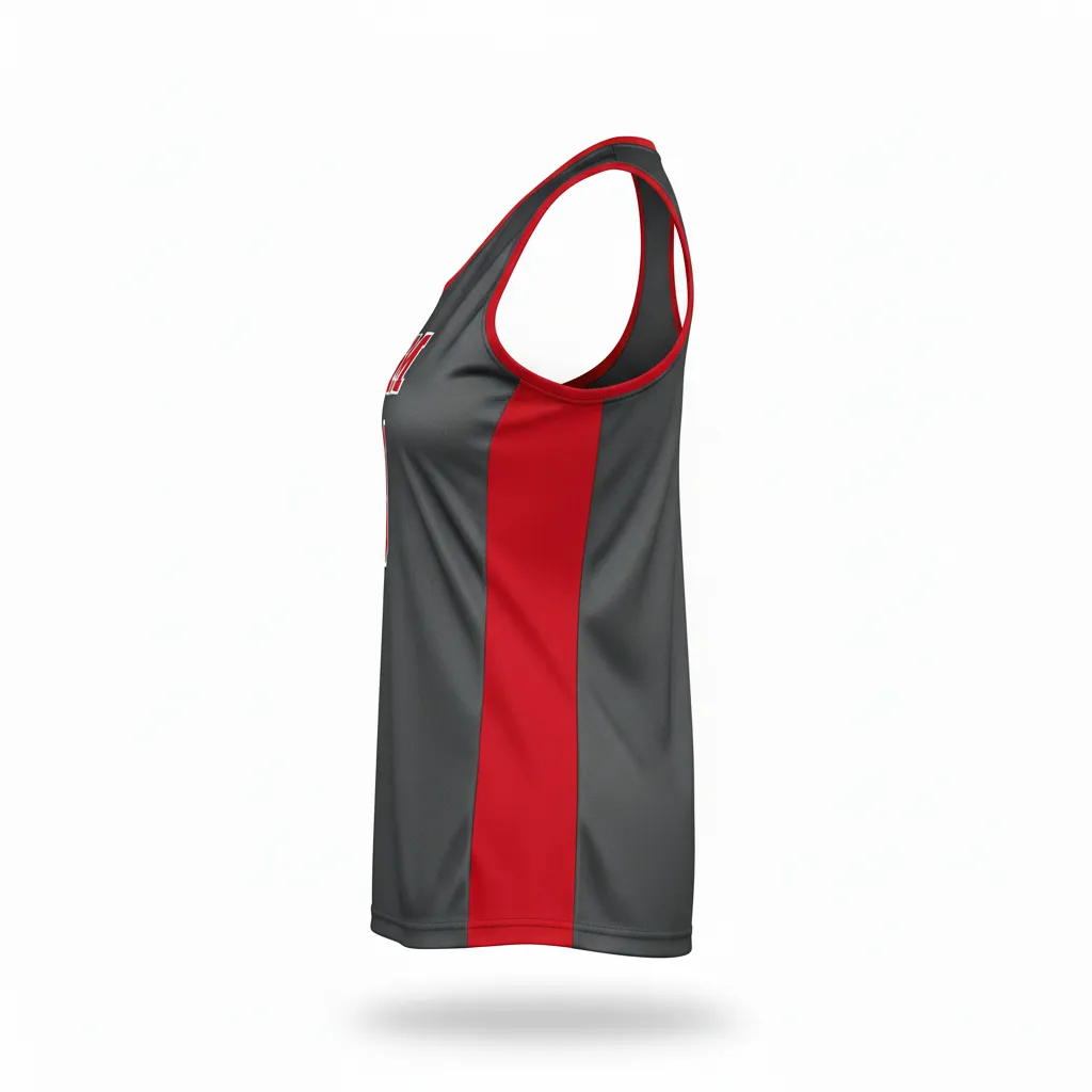 Custom Volleyball Racerback Tanktop Jersey - Grey, Red - Charcoal Athletic Side Stripe - Side View - Kinexa Sportswear