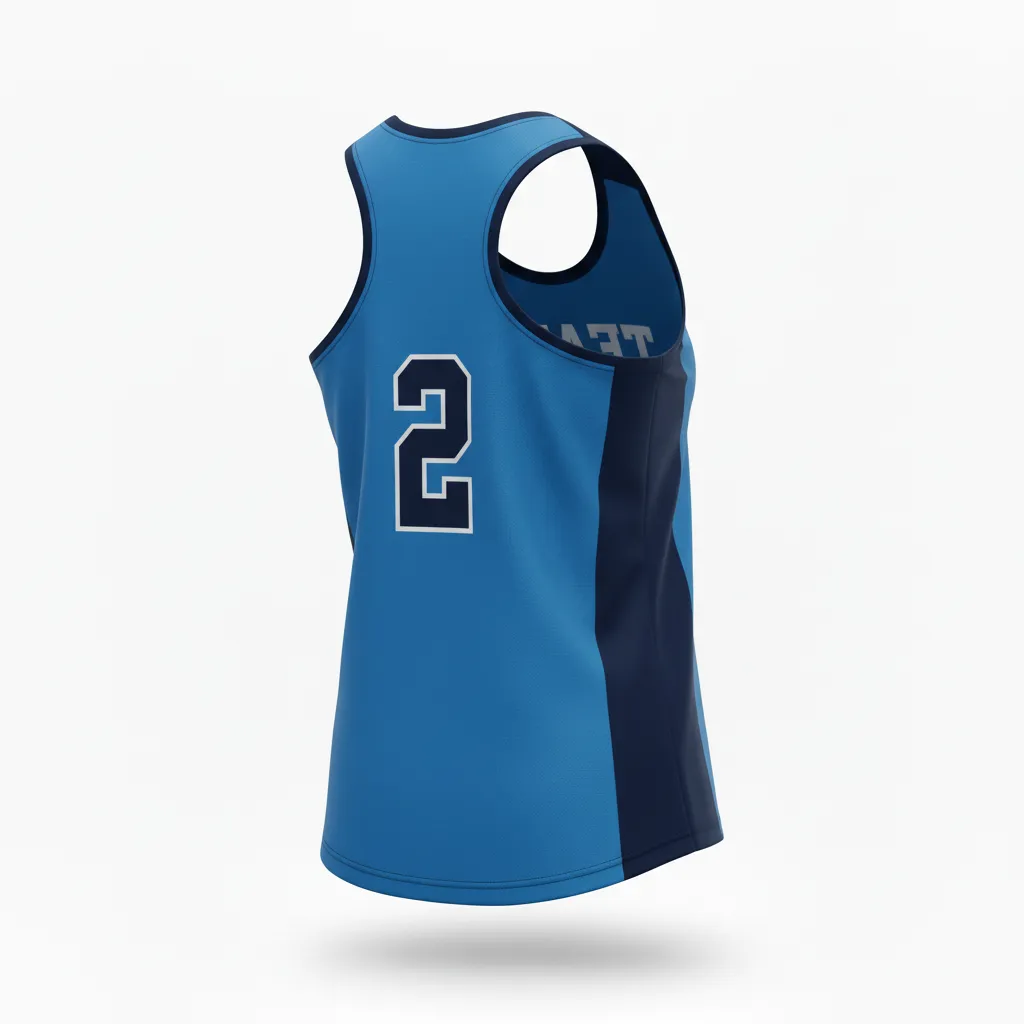 Custom Volleyball Racerback Tanktop Jersey - Blue, Navy - Columbia Color Block - Back View - Kinexa Sportswear