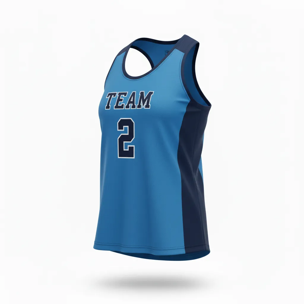 Custom Volleyball Racerback Tanktop Jersey - Blue, Navy - Columbia Color Block - Front View - Kinexa Sportswear