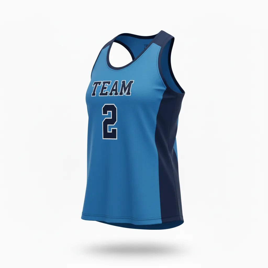 Custom Volleyball Racerback Tanktop Jersey - Blue, Navy - Columbia Color Block - Side View - Kinexa Sportswear