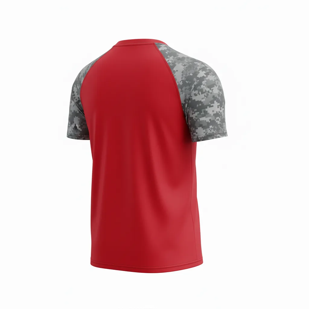 Custom Volleyball Short Sleeve T Shirt - Red, Grey - Athletic Camo Pattern - Back View - Kinexa Sportswear