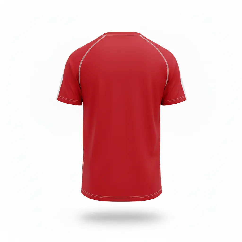 Custom Volleyball Short Sleeve T Shirt - Red, White - Athletic Racing Stripe - Back View - Kinexa Sportswear