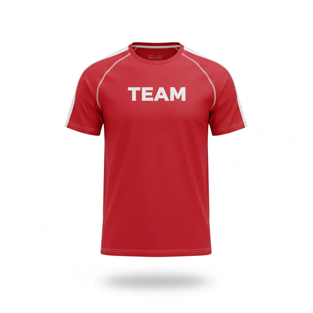 Custom Volleyball Short Sleeve T Shirt - Red, White - Athletic Racing Stripe - Front View - Kinexa Sportswear