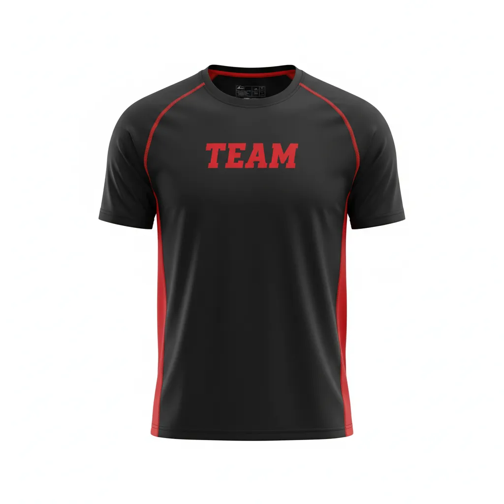 Custom Volleyball Short Sleeve T Shirt - Black, Red - Athletic Edge Design - Front View - Kinexa Sportswear